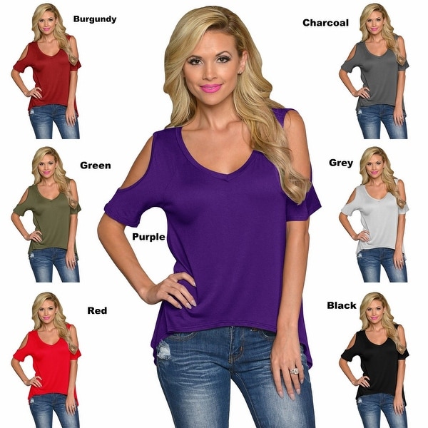 Women Casual Off the Shoulder Short Sleeve Loose Jersey Tunic Top